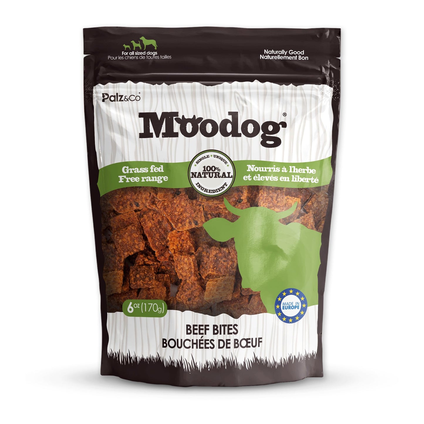 Palz&Co Moodog Beef Bites Soft Chews for Dogs - 100% Natural Grain-Free Treats to Support Dental Health, Joint Mobility, and Stress Relief, No Artificial Additives, 6 oz Bag