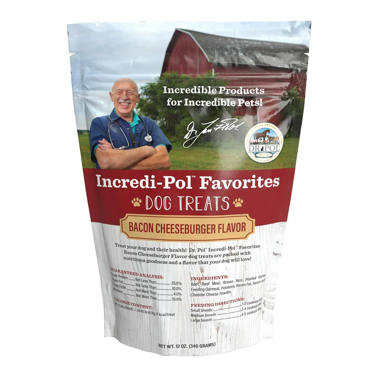 Dr. Pol Healthy All Natural Dog Treats - Incredi-Pol Gourmet Pet Treat Pack Made in USA, Baked Puppy Training Biscuits for Large or Small Dogs, Corn-Free, Bacon Cheeseburger, 12oz