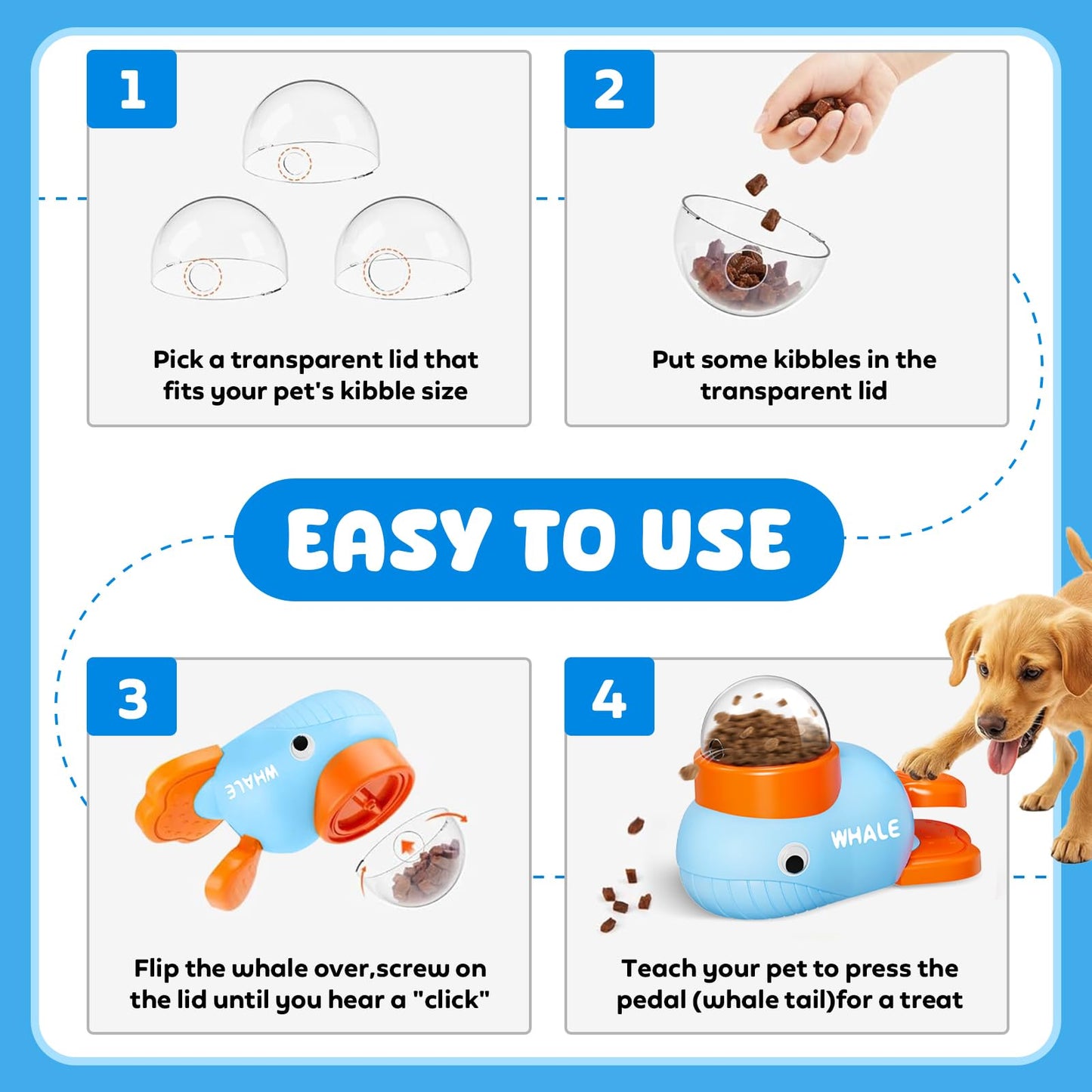 Interactive Treat Dispenser Dog Toys, Pet Food Puzzle Slow Feeder (Blue)