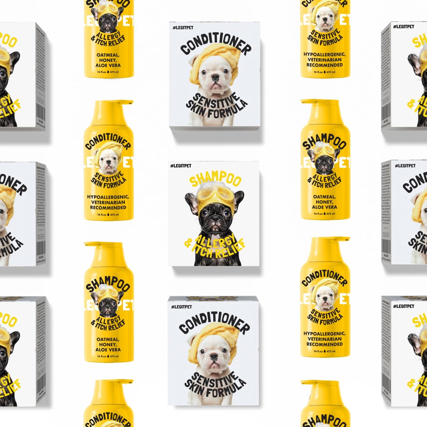 LEGITPET Oatmeal Dog Shampoo & Conditioner Itch & Allergy Relief with Honey & Aloe Hypoallergenic Gentle Calming Formula for Sensitive Skin & Dandruff Safe for Puppies Best for All Breeds 2 x 16oz