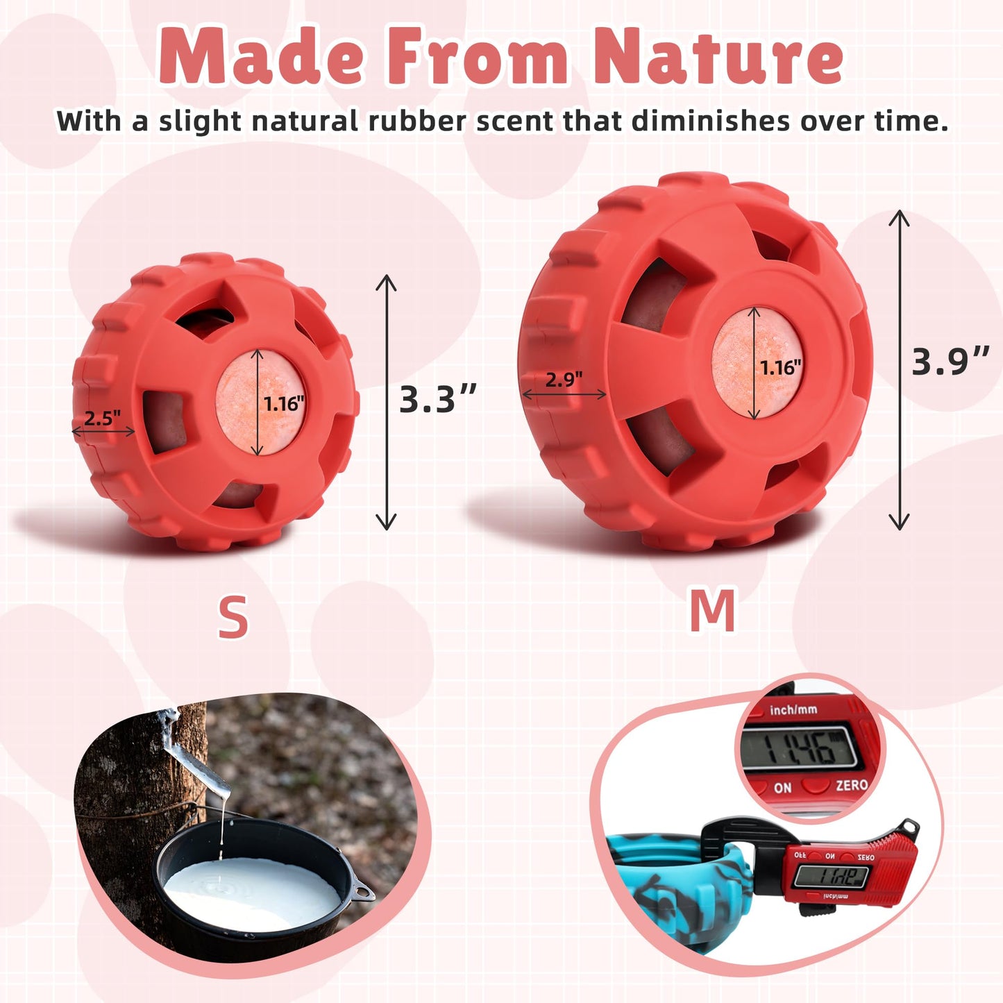 PetZee Frozen Treat Dispensing Dog Toys to Keep Them Busy,Dog Enrichment Toys for Natural Rubber-Stuffable Ball,Dishwasher Safe,Red,M