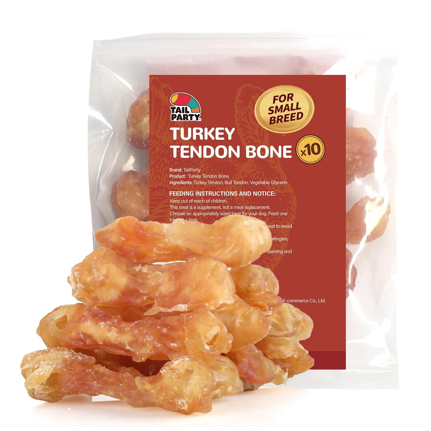 TailParty Turkey Tendons for Dogs, 4.23 oz, Small Dog Training Treats, Natural Long-Lasting Chew Snacks, High-Protein Beef Tendons, Healthy Hypoallergenic Puppy Bone(10 Units/Pack)