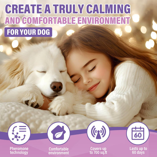 Dog Pheromones Calming Diffuser 3 In 1 Advanced Kit Appeasing Pheromone Diffuser to Calm Pet (1 Plug in+2 Pack 48ml Refill) for Anxiety Relieve Relief Reduce Aggression Fighting Stress (Tasteless)