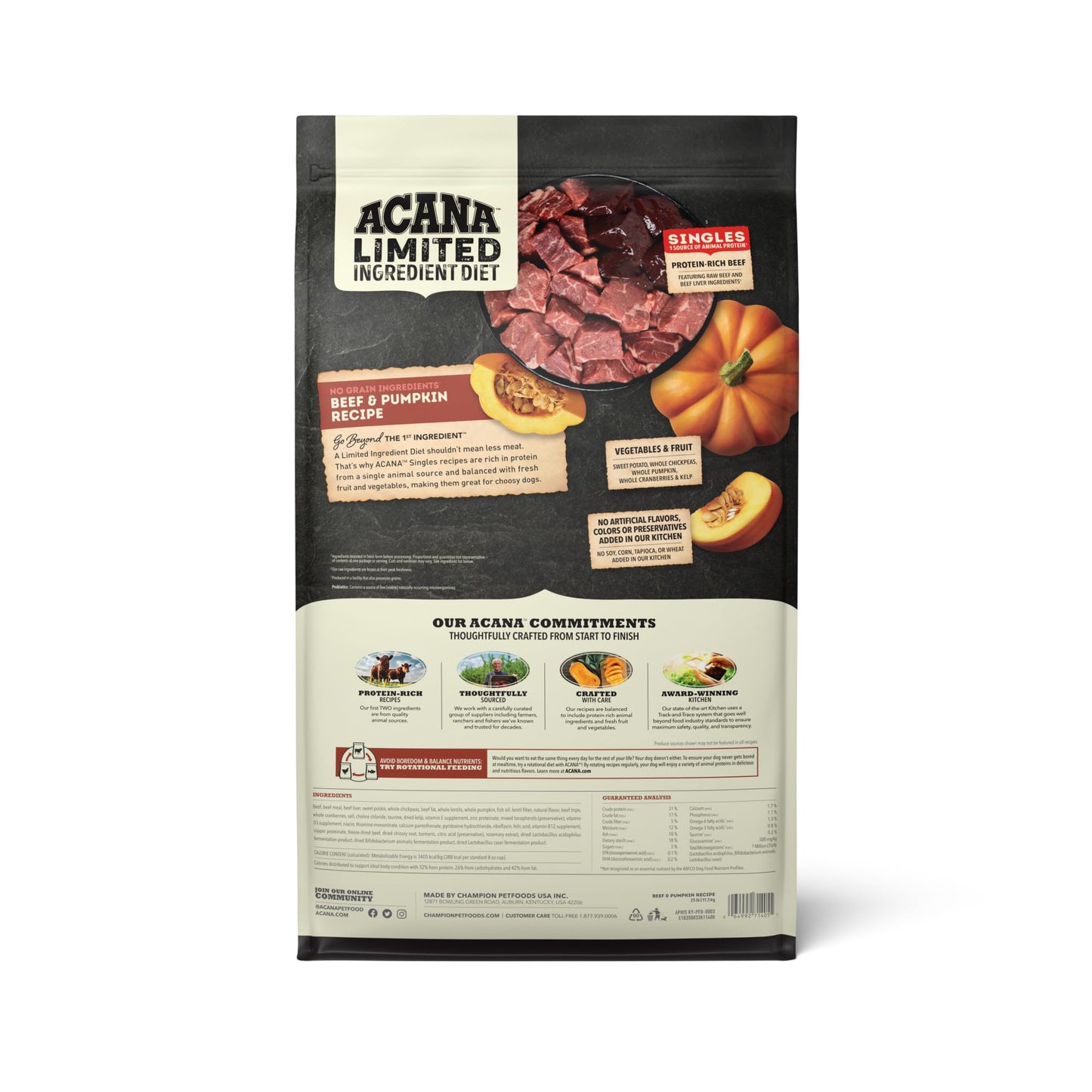 ACANA Singles Limited Ingredient Grain Free High Protein Dry Dog Food Beef & Pumpkin Recipe 22.5lb Bag