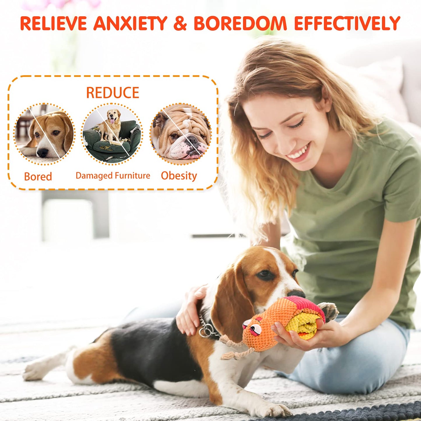 lilfrd Dog Enrichment Toys - Dog Puzzles Squeaky Treat Dispensing Crinkle Plush Snuffle Toys - Treat Toy for Small Medium Large Breed Puppy, Snail
