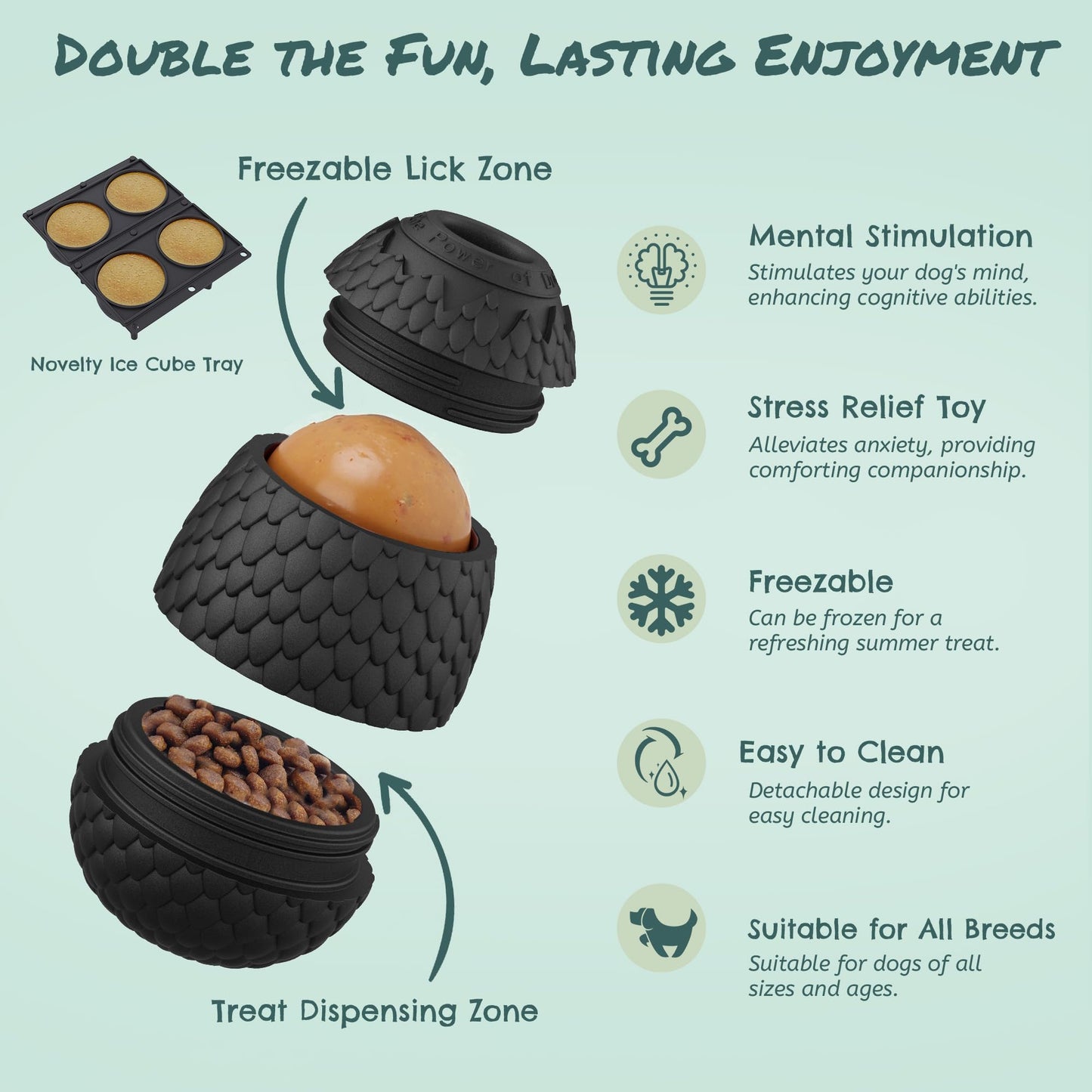 SAMFAT 2-in-1 Enrichment Chew Toy for Dogs - Frozen Treat Toy & Dispensing Dog Puzzles Toy, Fillable Rubber Interactive Toy, Keeps Dogs Busy, Reduces Anxiety, Safe & Easy to Clean Black