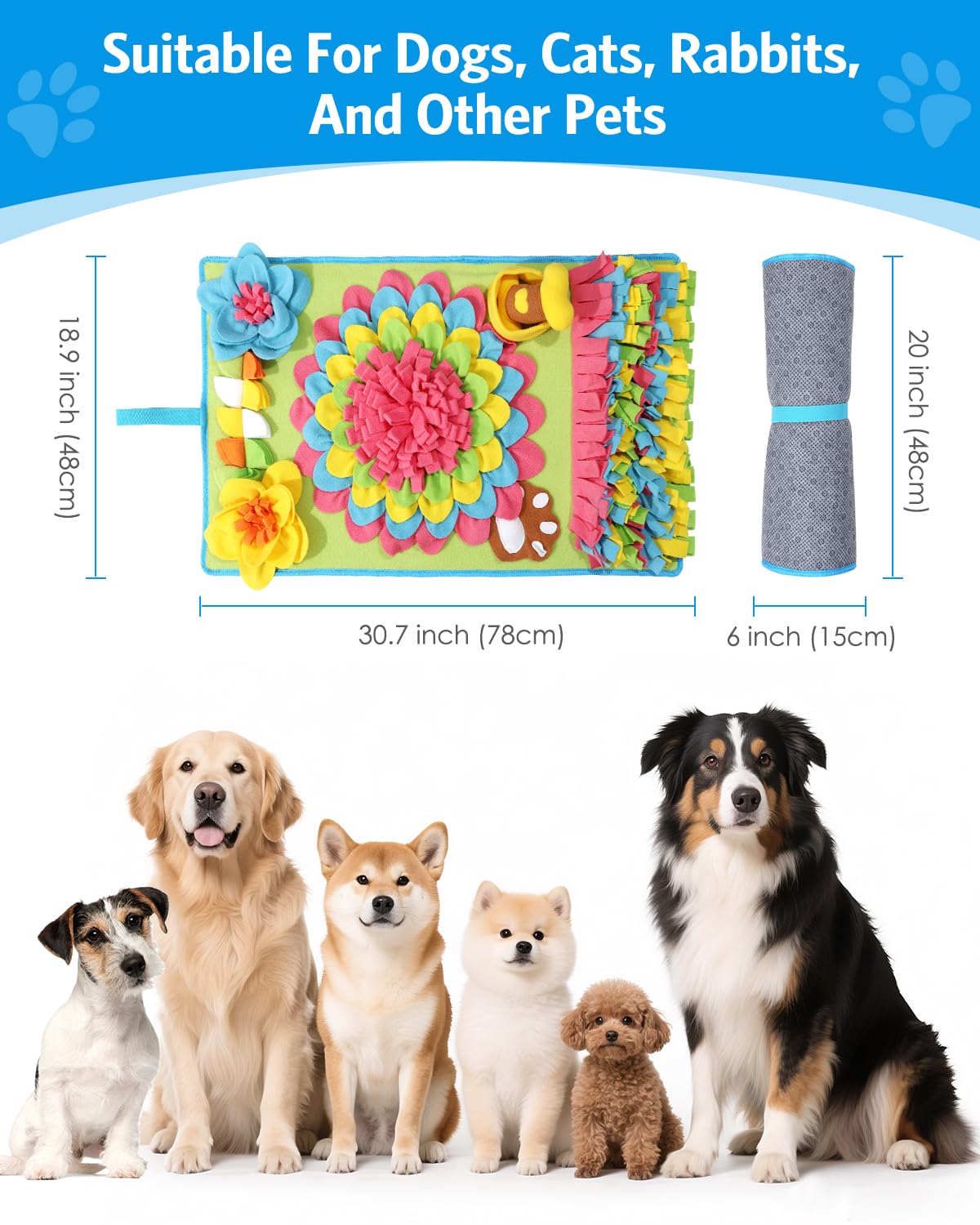 AMIR Upgrade Slow Feeder Mat for Dogs – Anti-Gobble & Anti-Anxiety Dog Food Mat, Snuffle Mat for Boredom Relief & Mental Stimulation, Works for All Breeds, Sizes & Ages