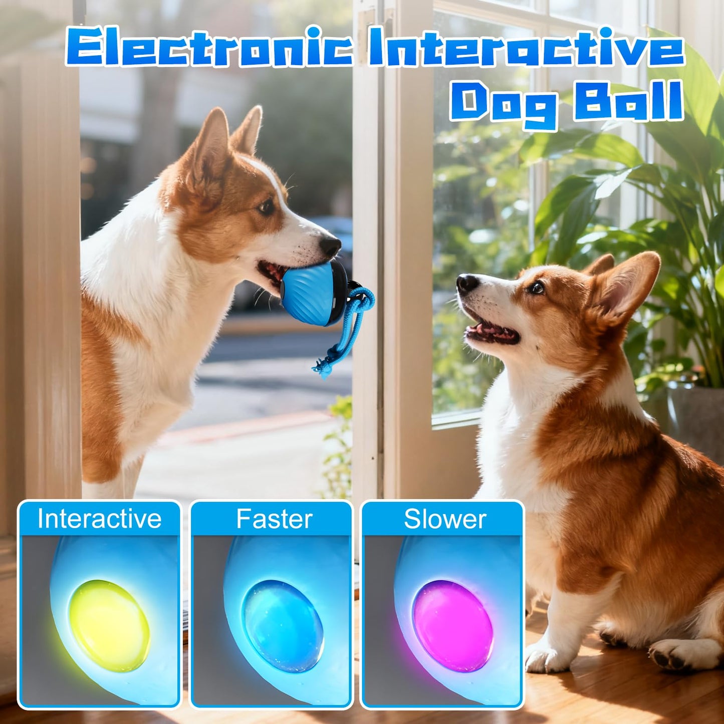 Interactive Dog Toys Ball, 2025 Smart Pet Puppy Ball with Ropes for Indoor Dogs, Path Electric Automatic Moving and Rolling Dogs Toy for Small Medium Large Dogs Daily Training (Red)