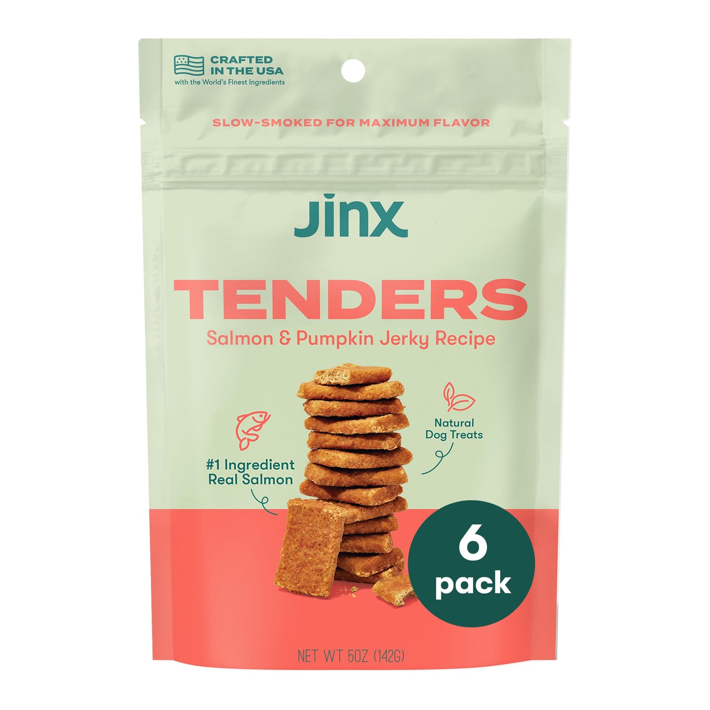 Jinx Salmon Tenders Jerky Dog Treats – Soft & Chewy, All Natural Dog Jerky Treats with High-Protein Salmon - Pet Products for All Dogs (Puppies, Adults & Seniors) - 5oz, Pack of 6