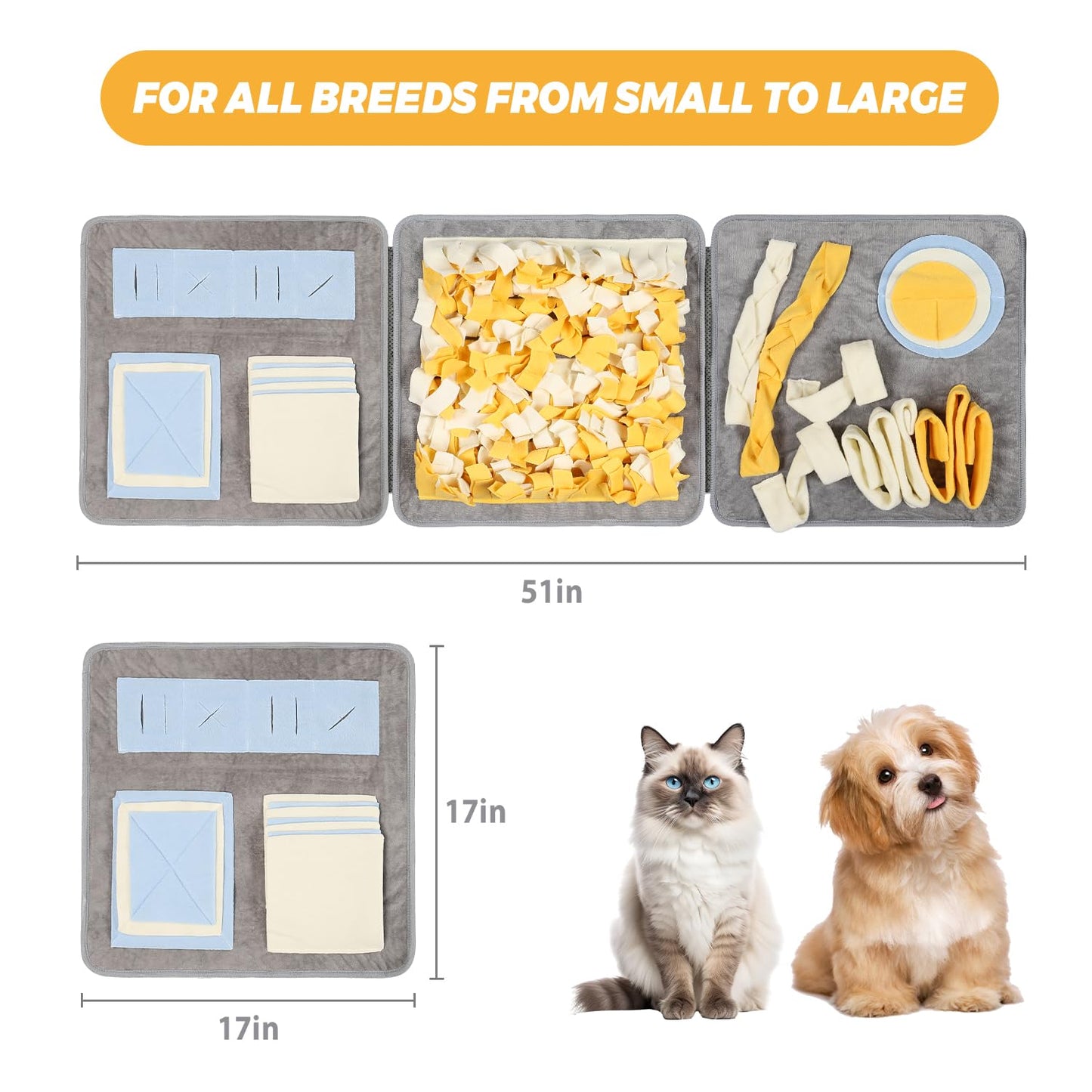 STELLAIRE CHERN Snuffle Mat for Dogs, 51" x 17" Small and Large Breed Interactive Sniff Mat for Slow Eating Keep Busy Stress Relief Dog Mental Stimulation Toys, Spliced Three-in-one