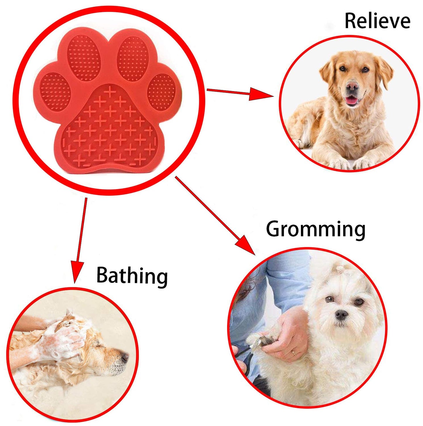 Dog Licking Mat for Anxiety Peanut Butter Slow Feeder Bowls Licking Pad with Strong Suction to Wall for Pet Bathing,Grooming,and Dog Training (Red)