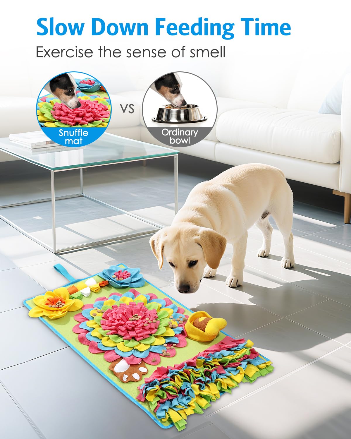 AMIR Upgrade Slow Feeder Mat for Dogs – Anti-Gobble & Anti-Anxiety Dog Food Mat, Snuffle Mat for Boredom Relief & Mental Stimulation, Works for All Breeds, Sizes & Ages
