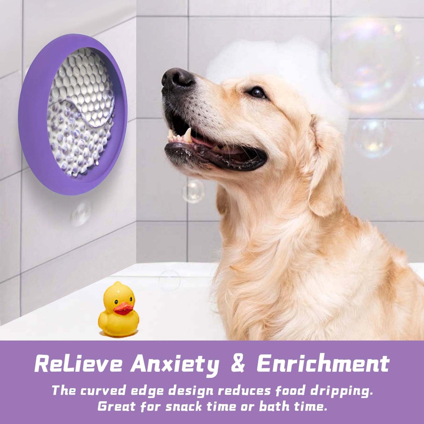 ZOURYNUA Dog Lick Bowl, Non-Slip Dog Slow Feeder Licking Mat Treat Dispenser, Interactive and Enrichment Toys, Boredom & Anxiety Reducer, BPA Free Silicone (Purple, Large)