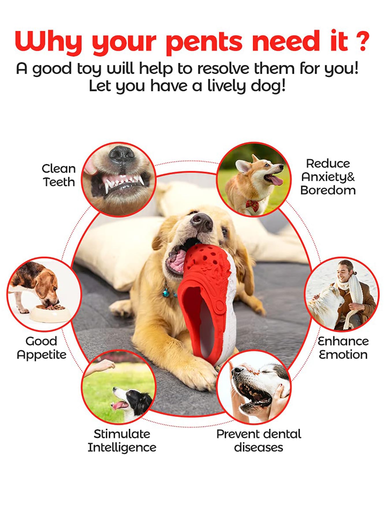 Durable Rubber Slipper Toy Interactive Puppy Toys Aggressive Chewers Small Meduium Breed,Dog Tough Toys for Pet Training and Cleaning Teeth,Indestructible Dog Toys for Aggressive Chewers (Slipper-Red)