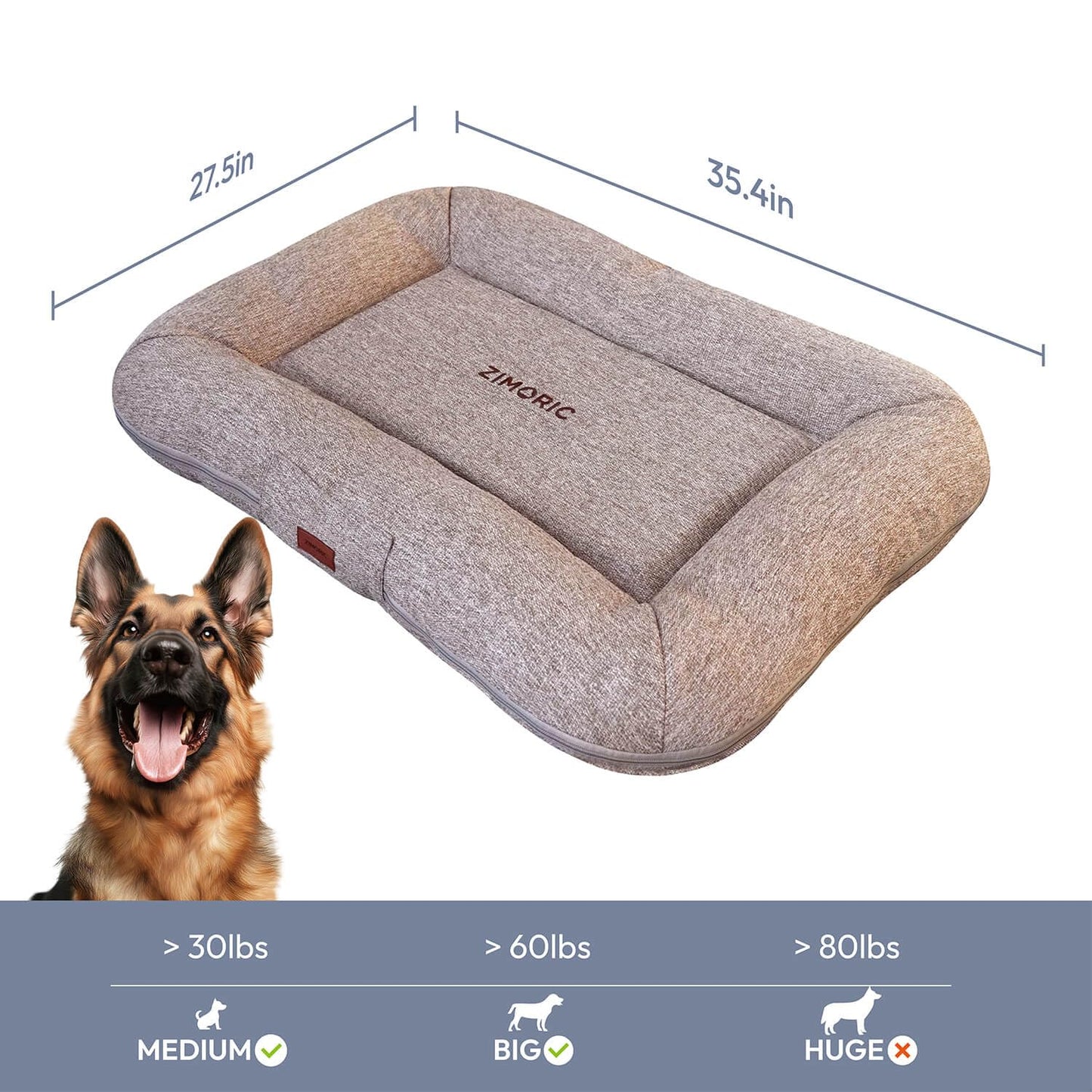 Zimoric Dog Bed for Large Dogs, Dog Crate Beds Comfy Kennel Pad Anti-Slip Pet Sleeping Mat for Large Medium Size Dogs Breeds, 35" x 27", Up to 70 lbs