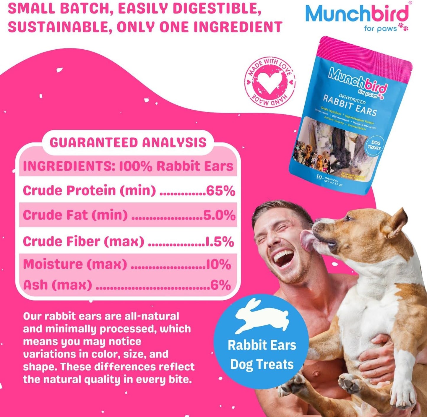 Munchbird Dehydrated Rabbit Ears for Dogs (Small Pack - 6pcs)
