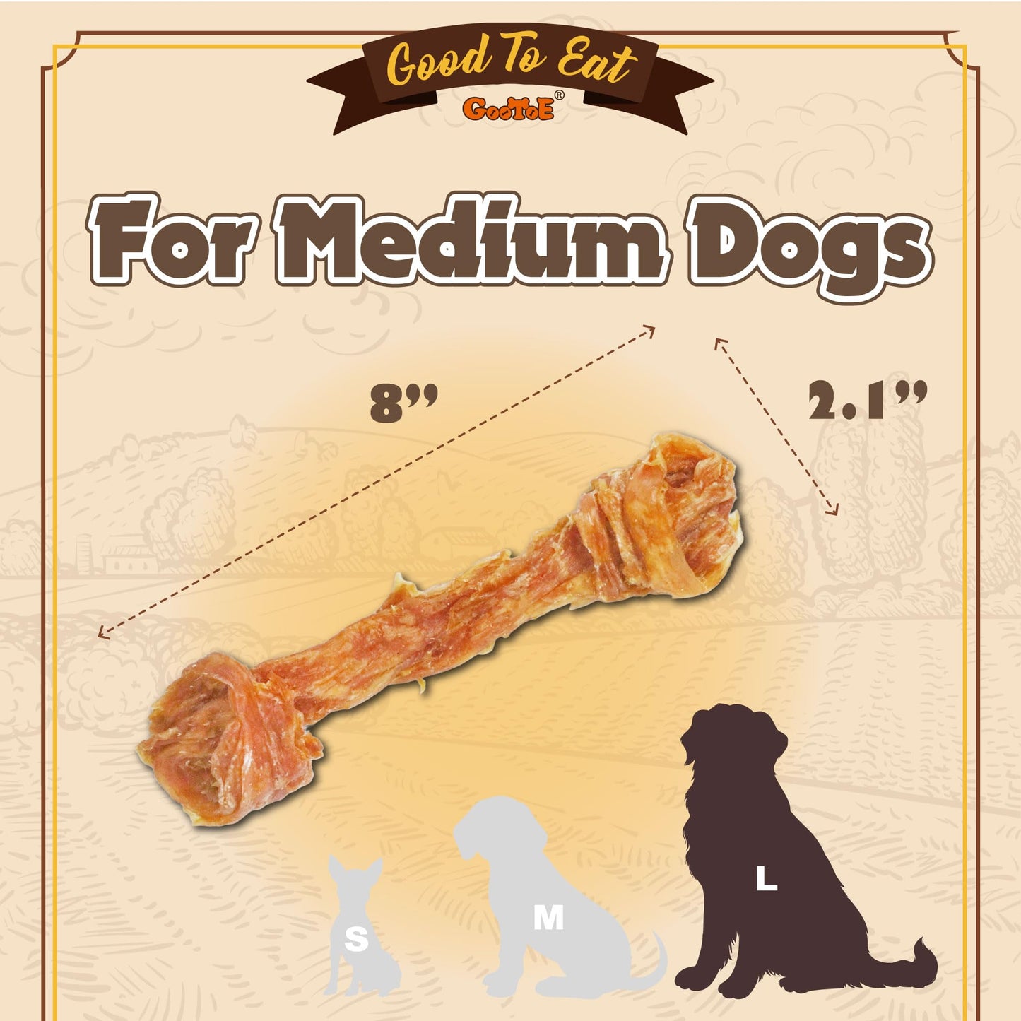 Gootoe Turkey Tendon Dog Treats, Bone (L) 3.53 oz, USA-Sourced Turkey Tendon, Natural Snack, Premium Puppy Chews, Hypoallergenic, Reseal Value Bags, Size for Large Dogs