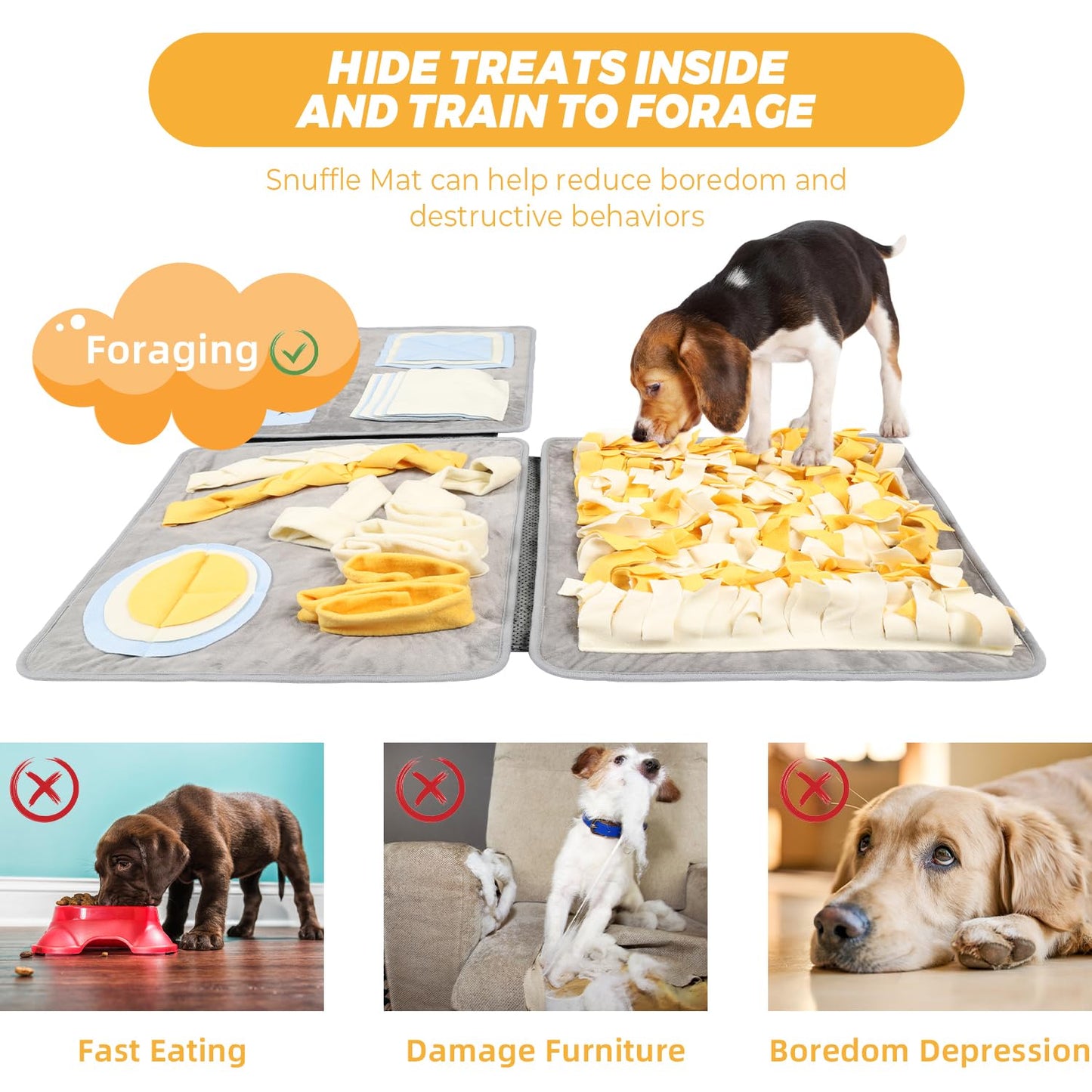 STELLAIRE CHERN Snuffle Mat for Dogs, 51" x 17" Small and Large Breed Interactive Sniff Mat for Slow Eating Keep Busy Stress Relief Dog Mental Stimulation Toys, Spliced Three-in-one
