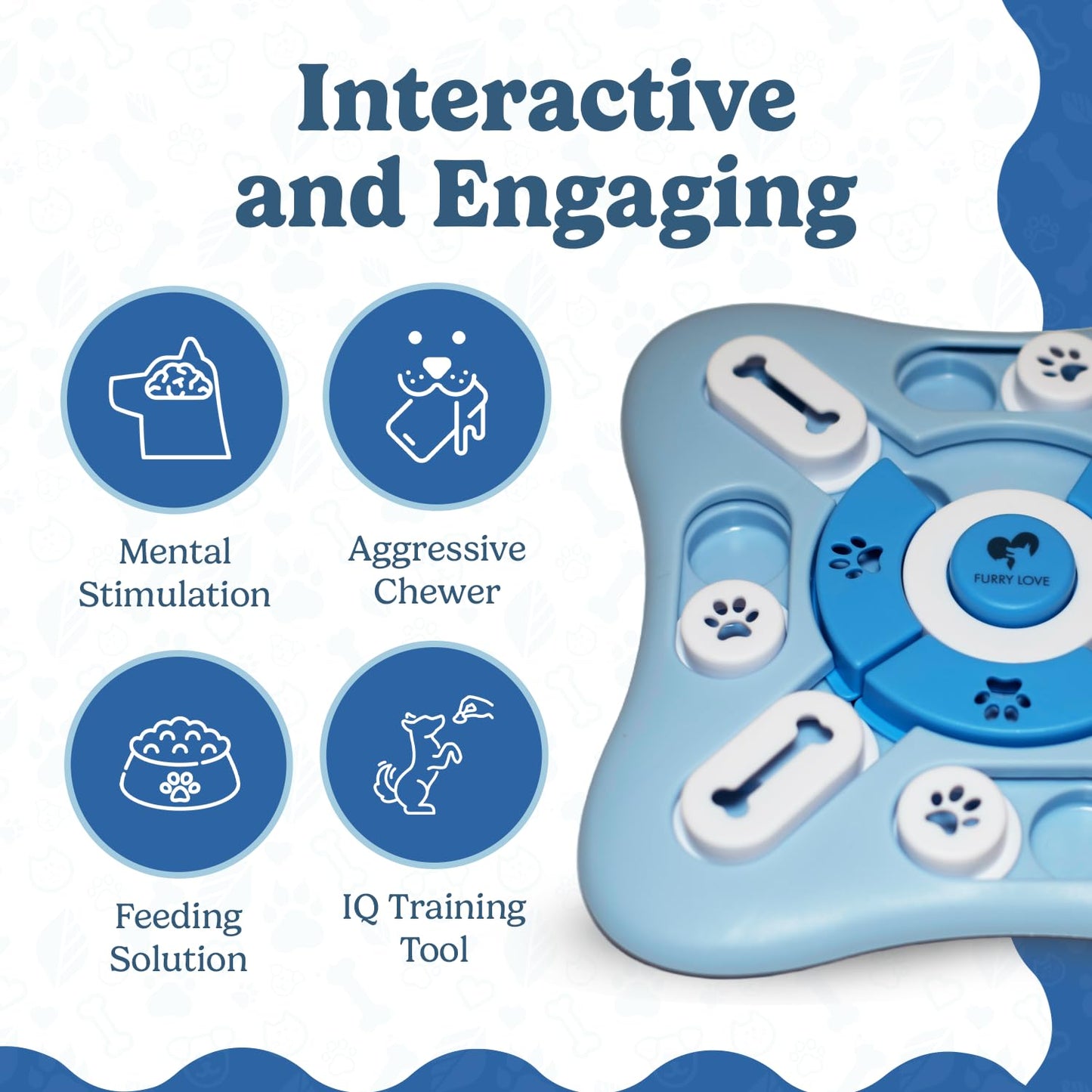 FURRY LOVE - Dog Puzzle Food Feeder | Level 3 IQ Training Toy for Small/Medium/Large Dogs | Mental Enrichment & Aggressive Chewer Gift | Interactive Treat Puzzle -Blue
