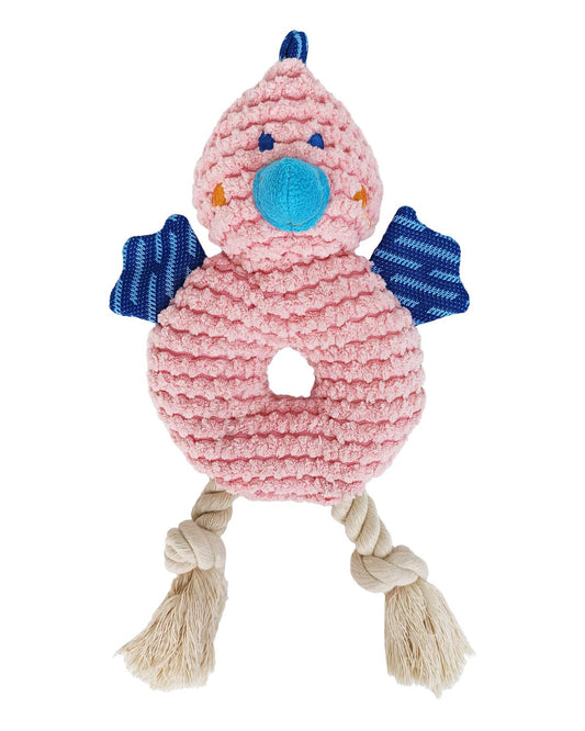Moysoon Squeak and Crinkle 2-in-1 Plush Dog Toys for Small and Medium Dogs, Tug of War Bite and Pull Game, Soft and Durable Everyday Companion Toy, Chew-Resistant Pet Training Toy (Pink Chick)
