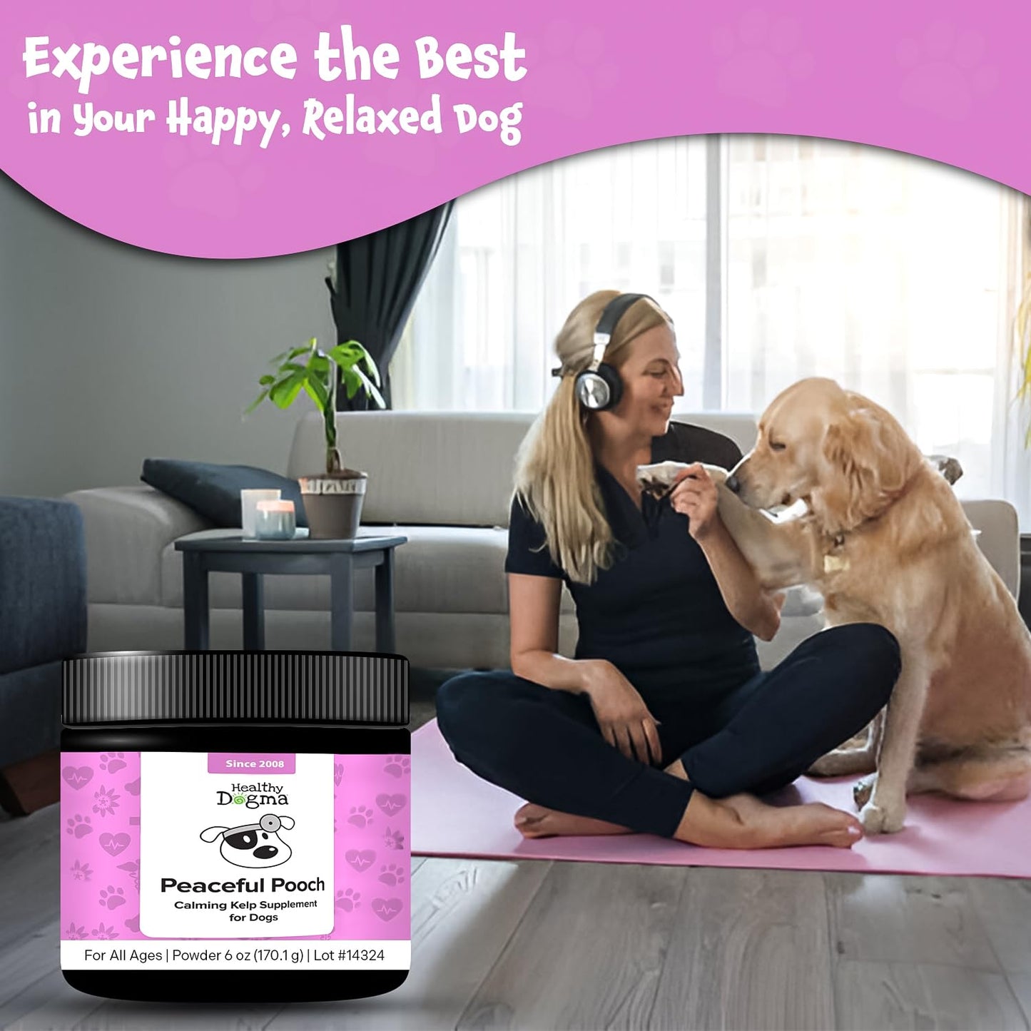 Healthy Dogma - Peaceful Pooch | Powder Calming Supplement for Dogs Dealing with Anxiety, Separation Stress, Noise, Thunder and Barking (6 Oz)