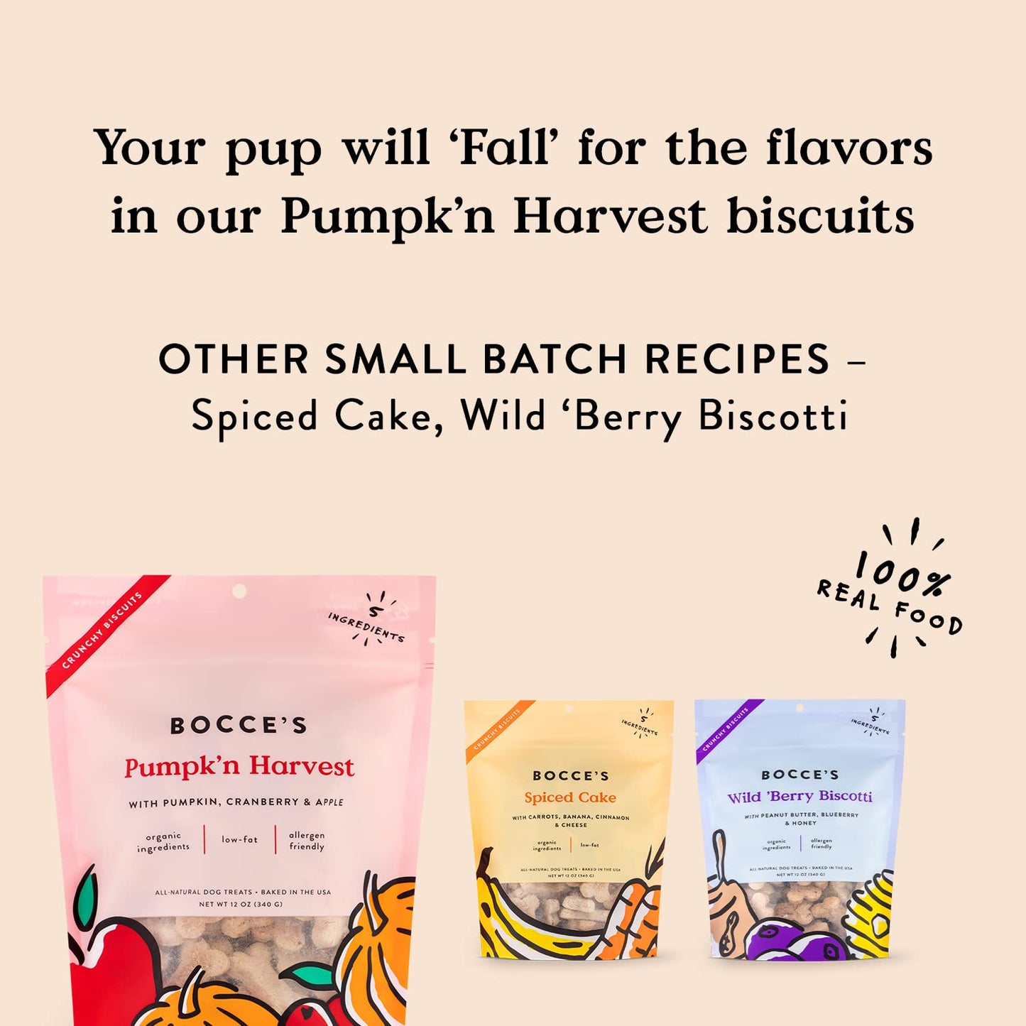 Bocce's Bakery All-Natural, Small Batch, Organic Dog Treats, Pumpk'n Harvest Biscuits, Wheat-Free, Limited-Ingredient, Made in The USA with 100% Recyclable Packaging, 12 oz Bag