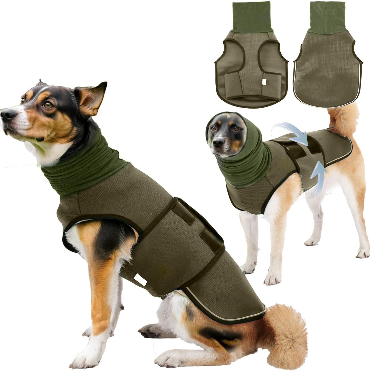 Dog Anxiety Jacket Skin-Friendly Anxiety Calming Hoodie Thunder Shirt Breathable Vest Relief Coat for Dogs Nighttime Reflective Adjustable Hoodies for Noise Block Ear Protection Fireworks Separation
