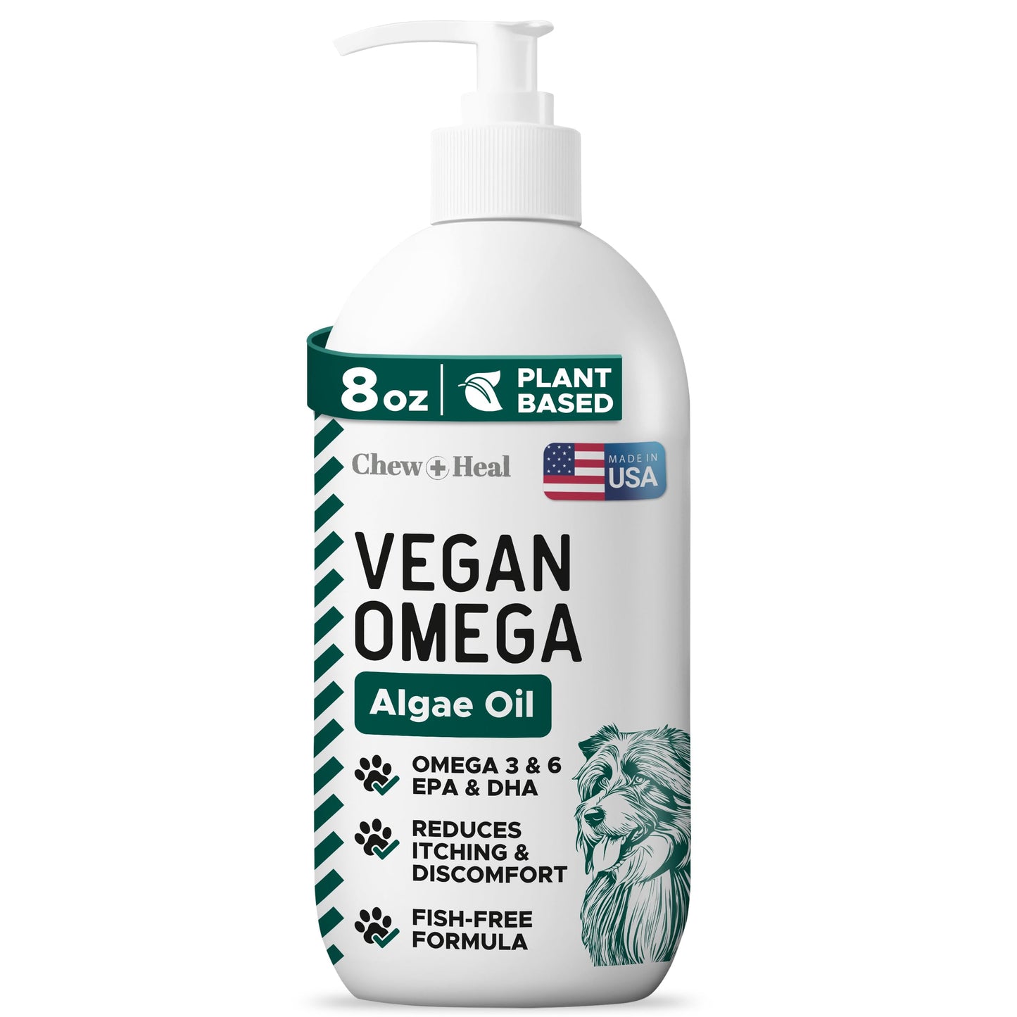 Vegan Omega 3 Oil for Dogs - 8 oz of Fish Free Algae Oil for Healthy Skin and Coat - Made with Omega 3 and 6 Fatty Acids, EPA, DHA, and DPA - Made in The USA