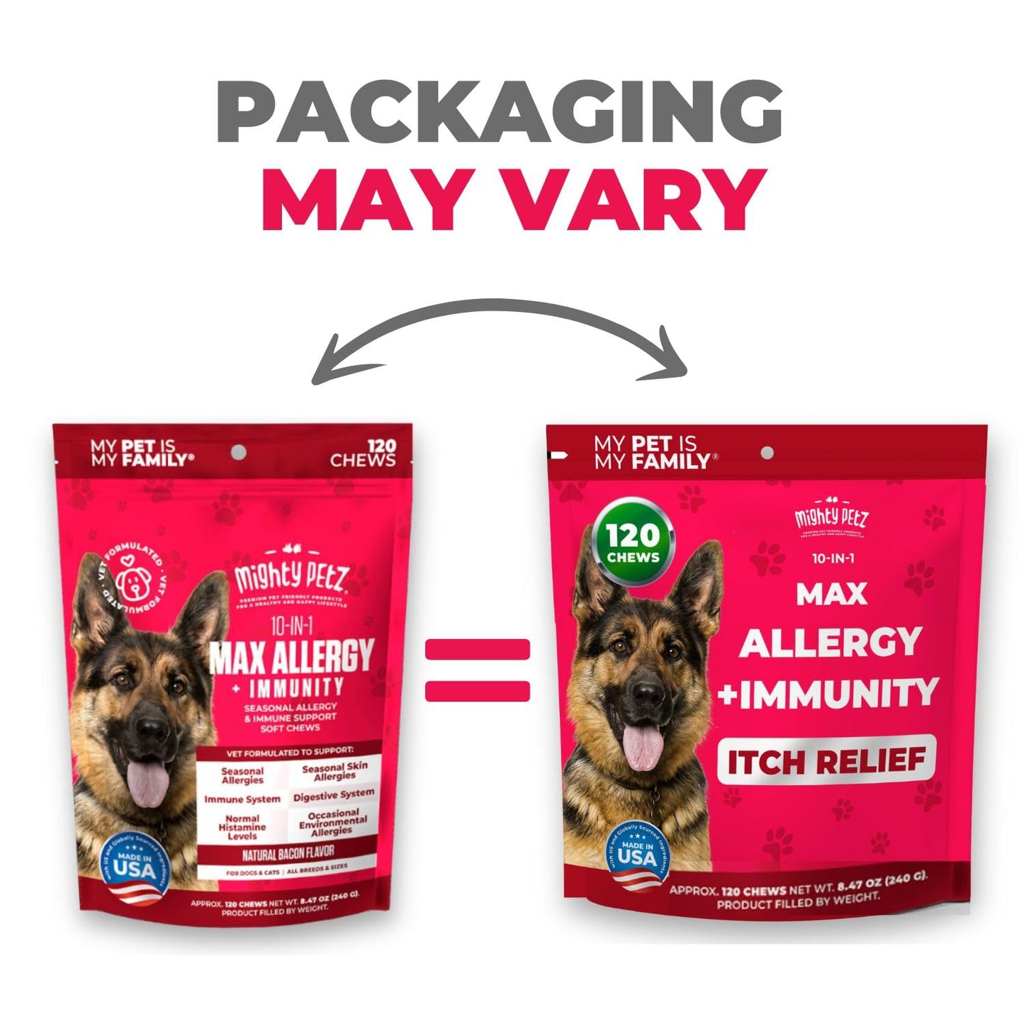 Mighty Petz MAX Dog Allergy Relief Chews - Itch Relief with Colostrum, Probiotics & Immune Support for Seasonal Allergies & Itchy Skin