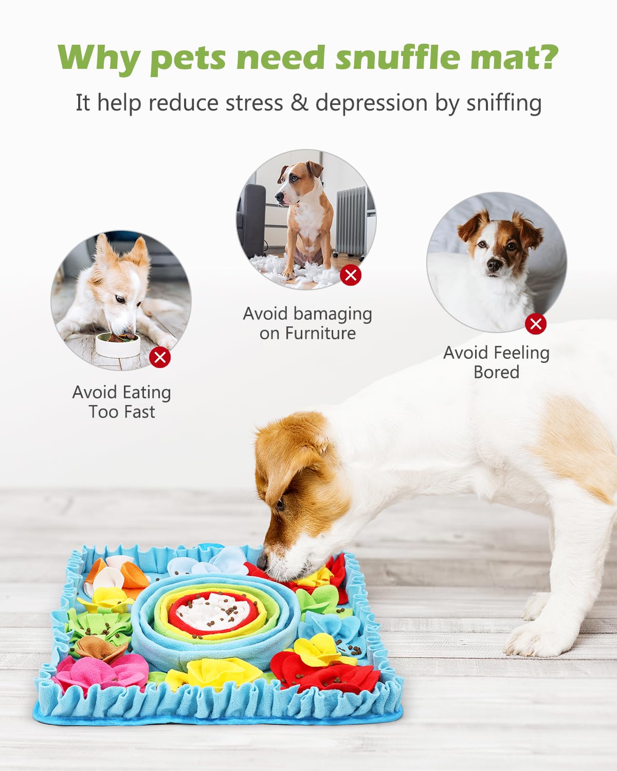 KeeKit Snuffle Mat for Dogs - 19.7x19.7 Inch Felt Wool Slow Feeder Mat, Interactive Dog Toy for Treats & Food, Anxiety Relief & Mental Stimulation (Not for Aggressive Chewers)