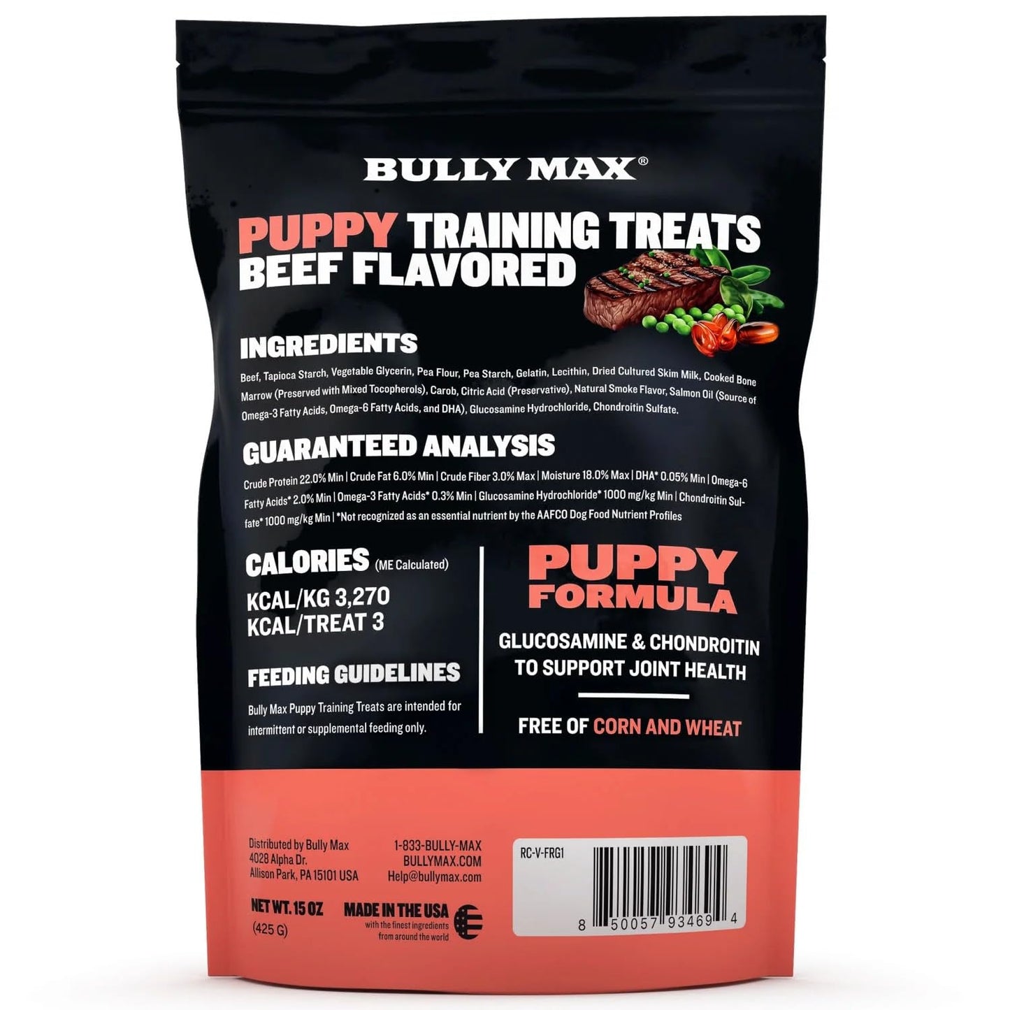 Bully Max Puppy Training Treats - Soft Chews Dog Food Supplements & Vitamins for Brain, Skin & Coat Health - Glucosamine & Chondroitin for Joint Support – Multivitamin Food Topper for Puppies - 2 Bags