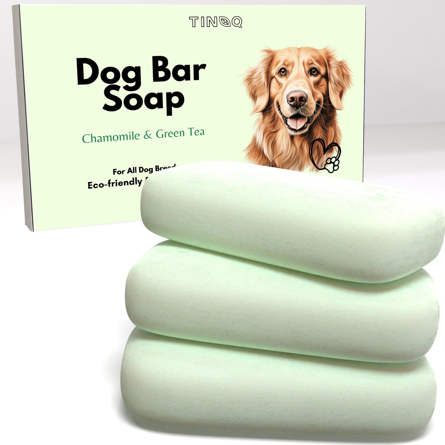 TINOQ Hypoallergenic Dog Shampoo Bar Soap for Sensetive Skin | Natural Ingredients with Chamomile & Green Tea | 3 Bars