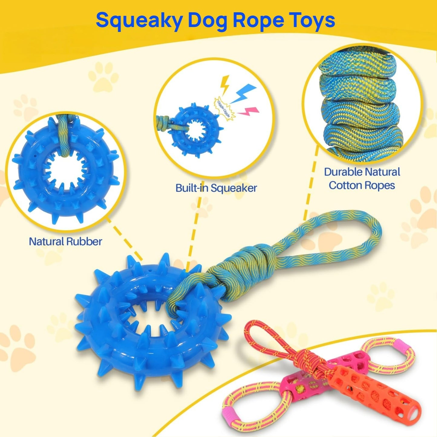 MoeSoce 5 Pack Squeaky Dog Rope Toy & Treat-Dispensing Toys for Medium Large Dogs, Interactive Tug of War Dog Toys for Slow Feeder/Training/Playing