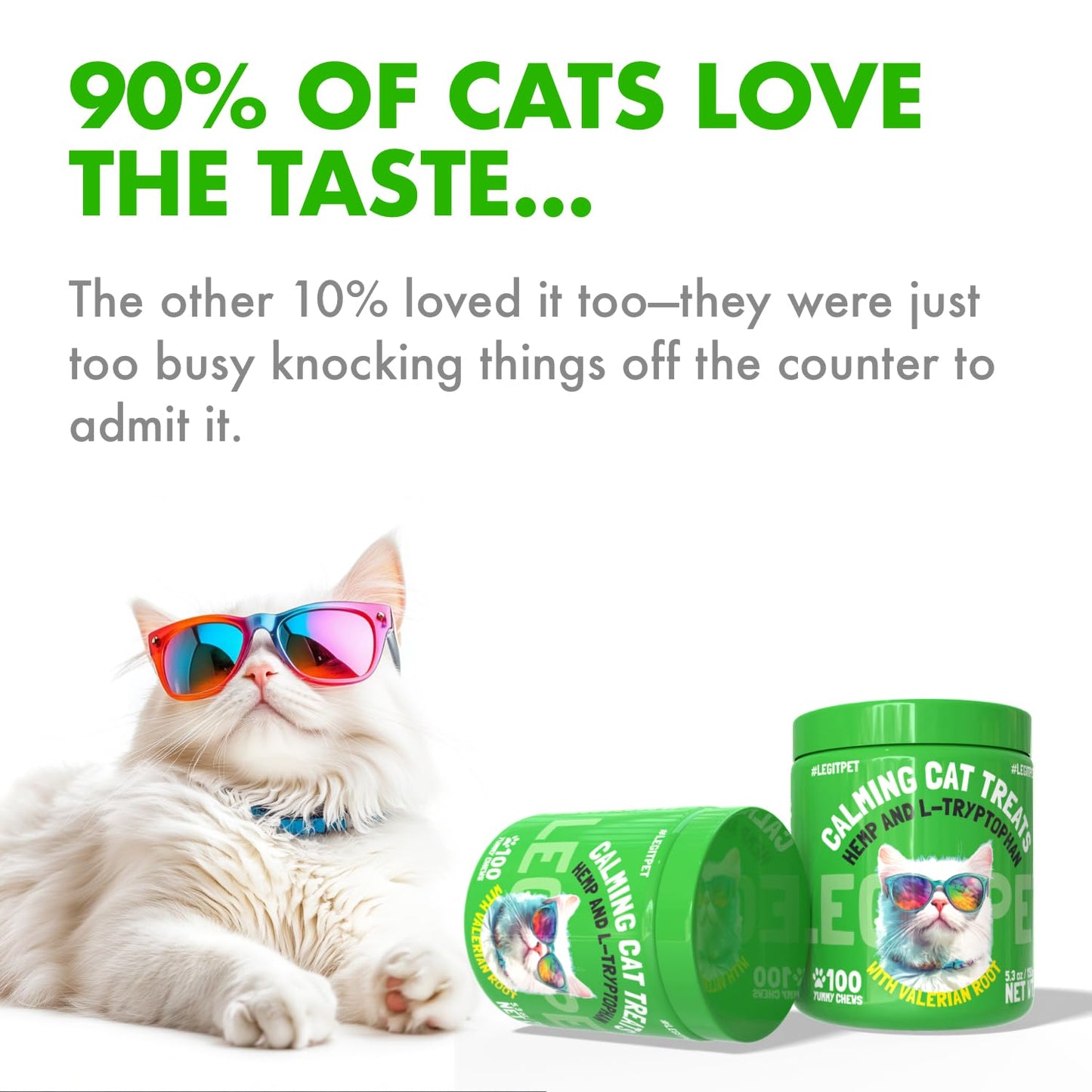 LEGITPET Cat Calming Treats Natural Anxiety Relief for Indoor Cats Stress & Travel Storm Separation Support Helps with Vet Visits, Grooming & Loud Noises Soothing Behavior Aid 100 Yummy Chews