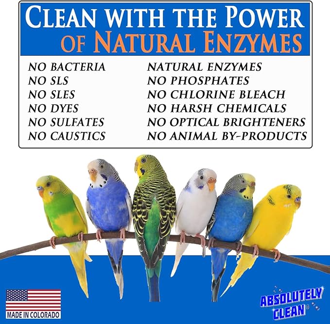 Absolutely Clean Amazing Bird Cage Cleaner and Deodorizer - Just Spray/Wipe - Safely & Easily Removes Bird Messes Quickly and Easily - USA Made - Fragrance Free (4X Concentrate - 16oz Makes 64oz)