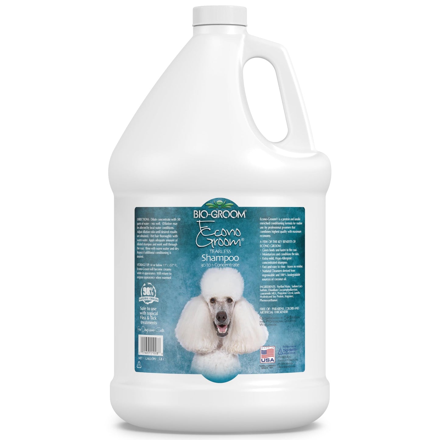 Bio-Groom Econo-Groom Tearless Dog Shampoo Concentrate - Cat & Dog Bathing Supplies, Puppy Shampoo for Gentle Skin, Cruelty-Free, Made in USA, Hypoallergenic, Tear-Free Dog Products - 1 Gallon