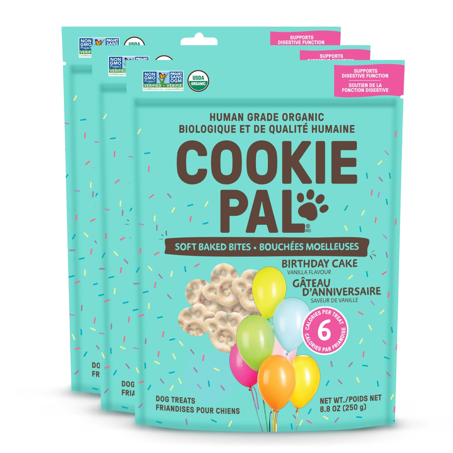 Cookie PAL Organic Soft Baked Treats for Dogs (Birthday Cake Vanilla Flavor), Human Grade Dog Biscuits, Low Calorie Puppy Training Treats, Perfect for Training Dog Treats, 8.8 oz (Pk of 3)