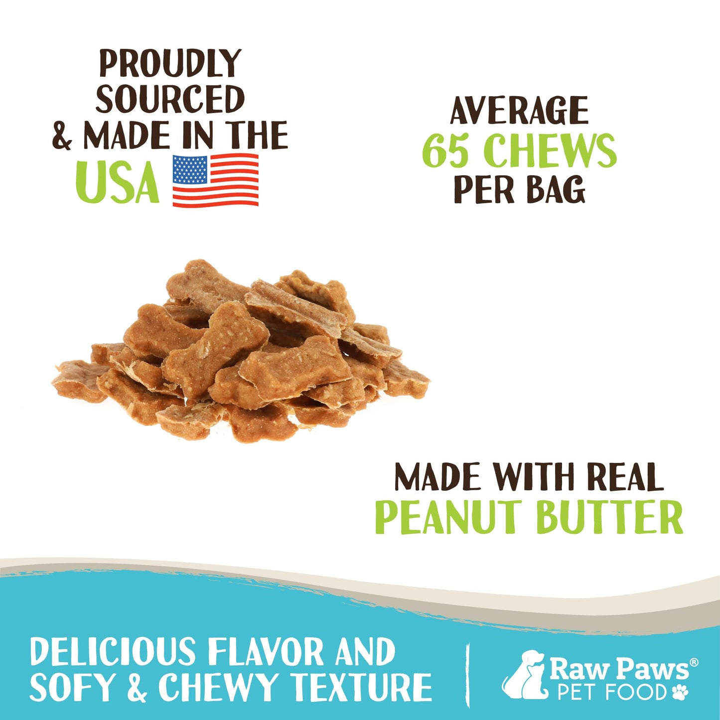 Raw Paws Soft Bone Shaped Dog Jerky Treats for Dogs - Peanut Butter & Chicken Recipe (16-Ounce) - Made in USA - Chicken Jerky Dog Treats - Soft Puppy Training Treats
