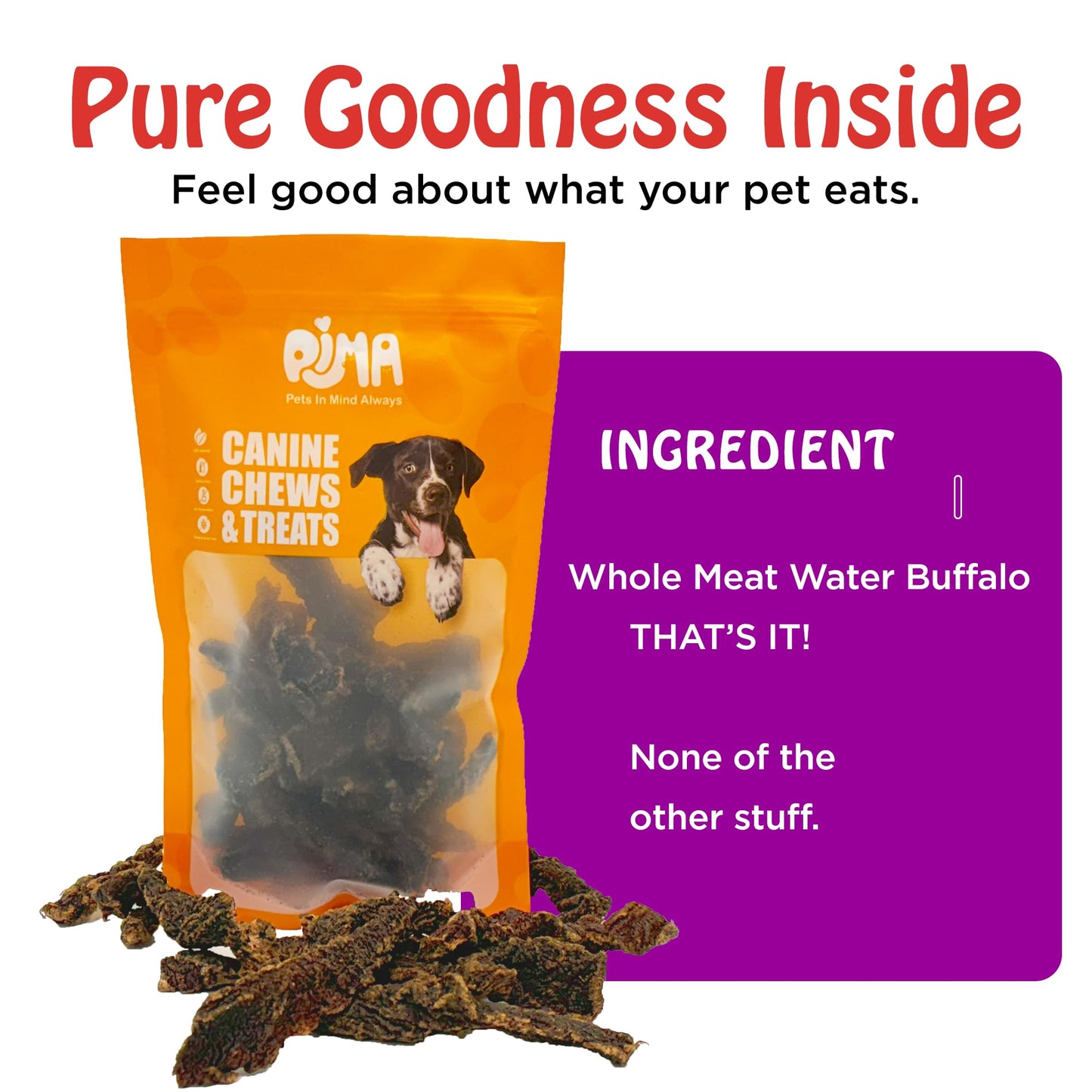 PIMA Water Buffalo Jerky, Dried Meat, Excellent Source Protein for Dogs - 31oz