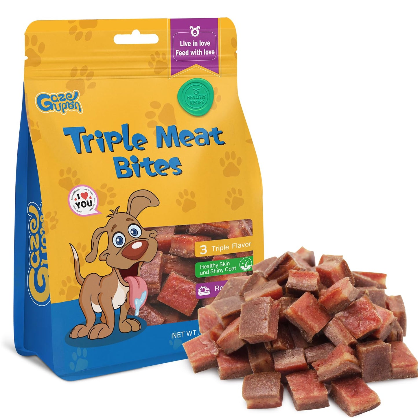 gazeupon Dog Treats,Triple Flavored Meat Bites for Dogs,Healthy Training Treats for Dogs,Made with Real Chicken,Duck,Beef,14.1 oz