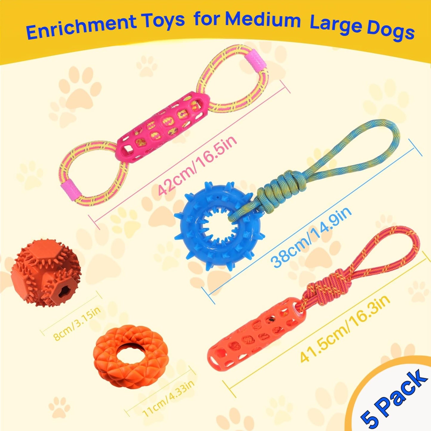 MoeSoce 5 Pack Squeaky Dog Rope Toy & Treat-Dispensing Toys for Medium Large Dogs, Interactive Tug of War Dog Toys for Slow Feeder/Training/Playing