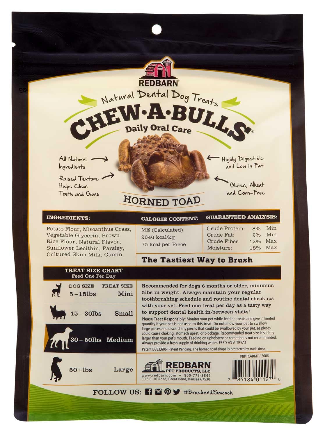 Redbarn Chew-A-Bulls, 12 Pack – Medium Toad Shape Dog Dental Treats – Daily Oral Care with Fun Ridges & Grooves, All Natural Ingredients, Highly Digestible Chews & Low in Fat