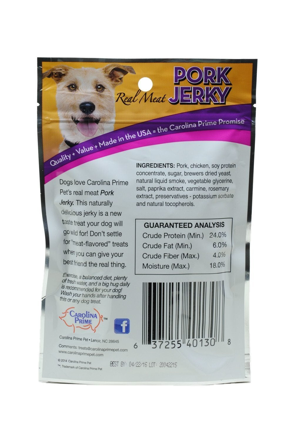 Carolina Prime 3-Pack of Real Meat Pork Jerky Wheat-Free Dog Treats, 6 Oz. Each, Made in The USA