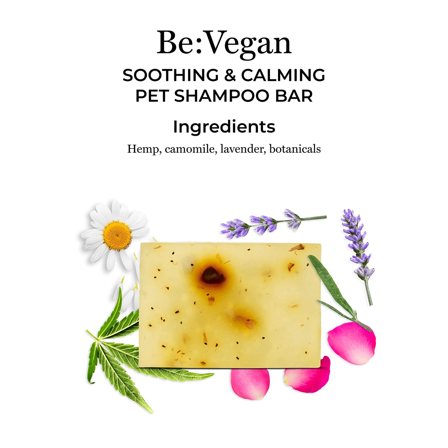 BeVegan Hypoallergenic Dog Shampoo for Sensitive Skin, Soothing & Calming Natural Ingredients Vegan Hemp & Camomile, Handmade in The UK - 110g Soap Bar