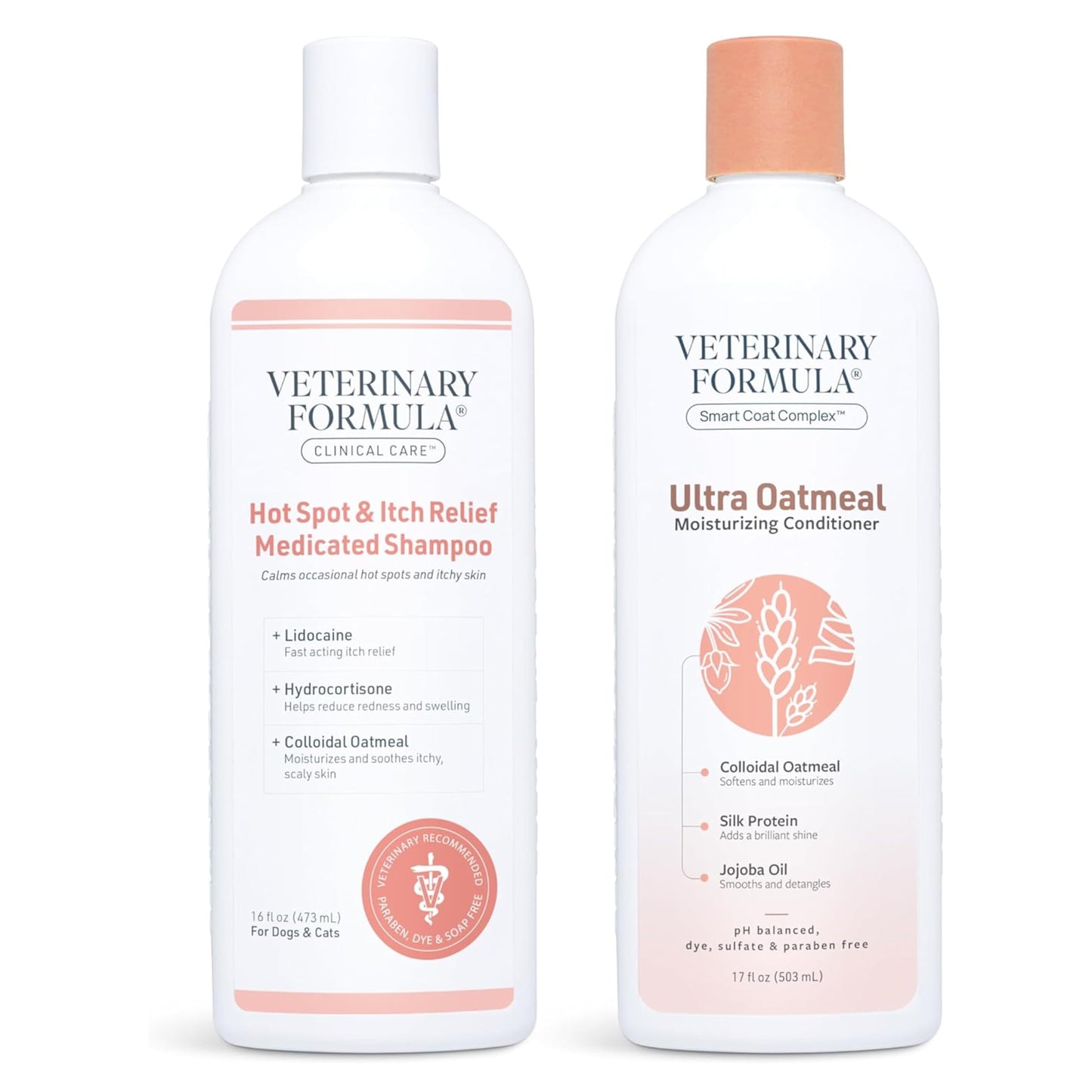 Veterinary Formula Smart Coat Complex Ultra Oatmeal Moisturizing Conditioner for Dogs, 17 Fl oz + Veterinary Formula Clinical Care Hot Spot & Itch Relief Shampoo for Dogs, 16 Fl oz, 2-Piece Bundle