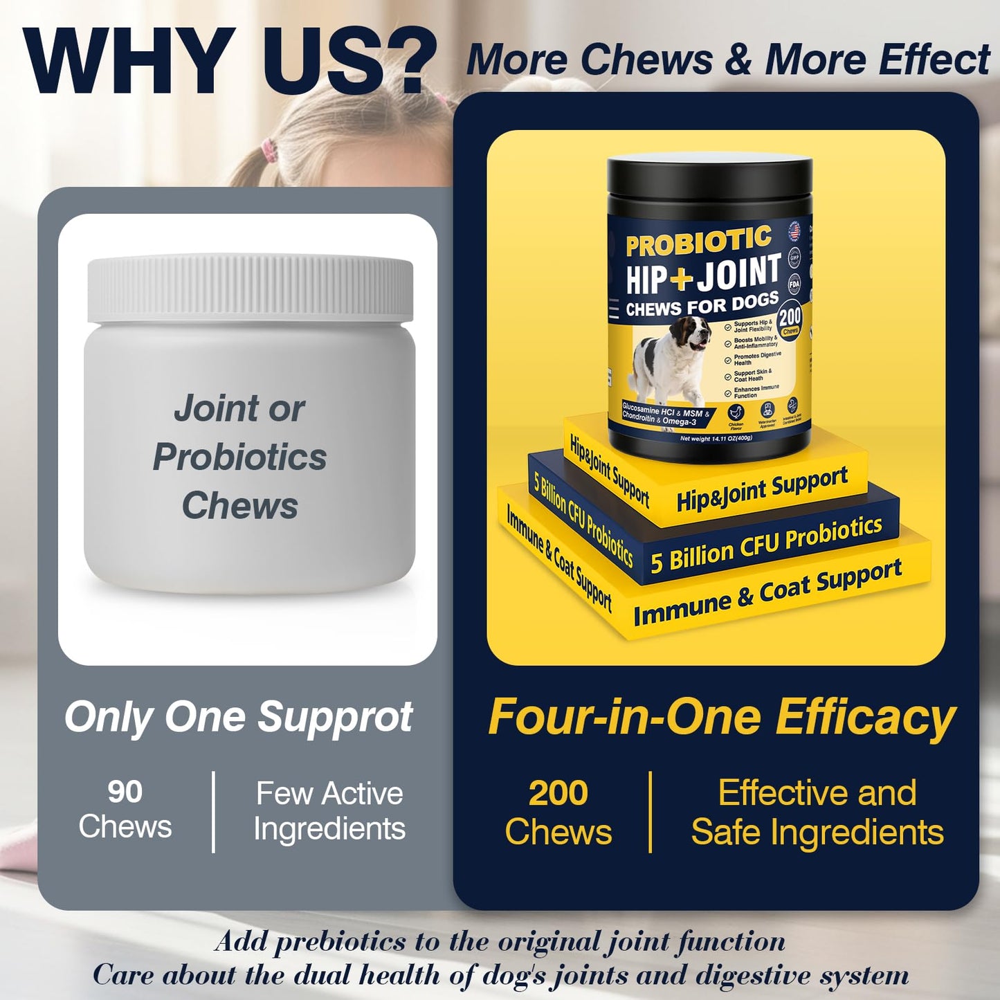 Hip and Joint Supplement for Dogs Dog Probiotics Glucosamine Chondroitin MSM Chew for Dog Arthritis Pain Relief Extend Joint Care, Probiotic for Digestive/Gut Health for Large/Small/Senior Breed Dogs