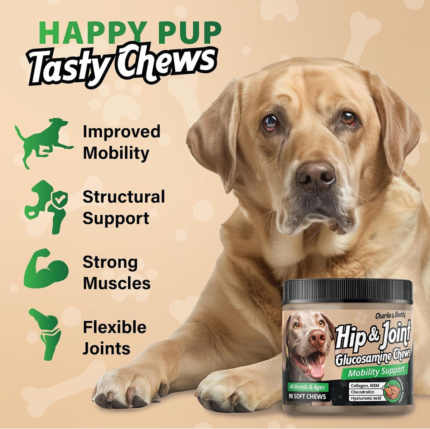 260 Bites Wellix Dog Hip and Joint Supplement Arthritis Pain Relief with Glucosamine Chondroitin MSM Natural & Functional Ingredients Joint Care Chews for Senior Dogs