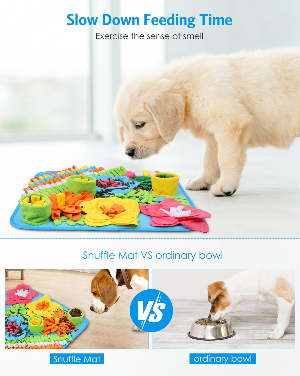AMIR Snuffle Mat for Dogs, Sniff Mat Slow Feeding, Encourages Natural Foraging Skills, Slow Eating, Help Stress Relief and Training, Large Snuffle Mat, Dog Puzzle Toys, 20 inch