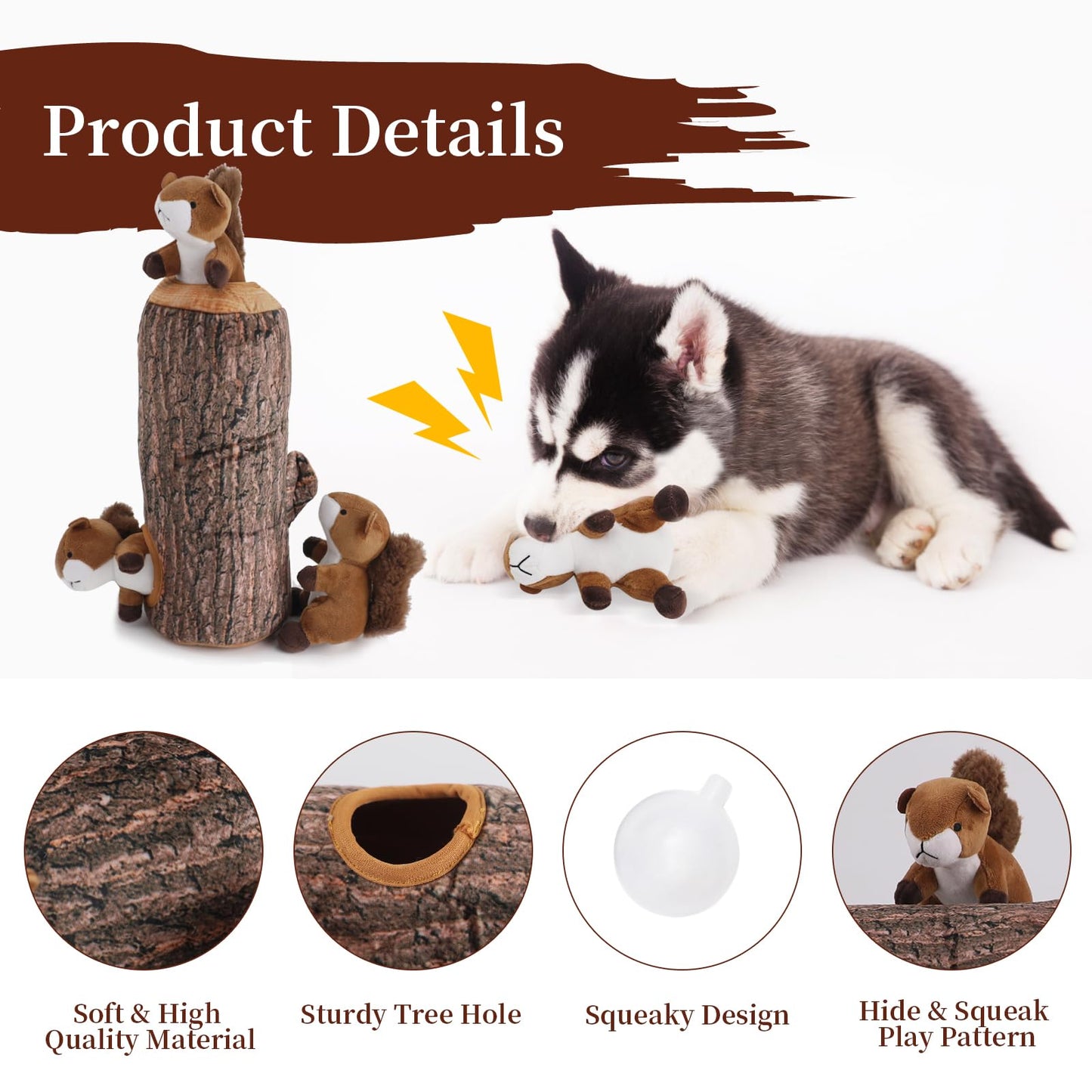 IFOYO Squirrel Hide and Seek Dog Toy, Squeaky Interactive Dog Toys for Boredom, Plush Dogs Toys to Keep Them Busy, Relive Anxiety, Attract Attention, Puzzle Toy for Smal and Medium Dogs