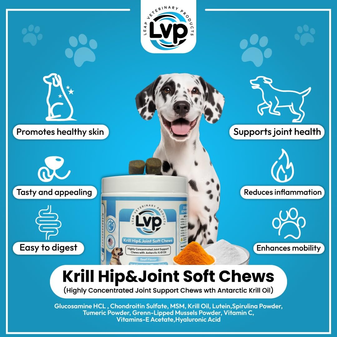 Dogs Suplements Hip & Joint - Krill Oil and Glucosamine Soft Chews, Joint Supplement for Dogs with Krill Oil,Glucosamine, Chondroitin, MSM, Turmeric, Anti Inflammatory, Mobility (Beef 90ct)